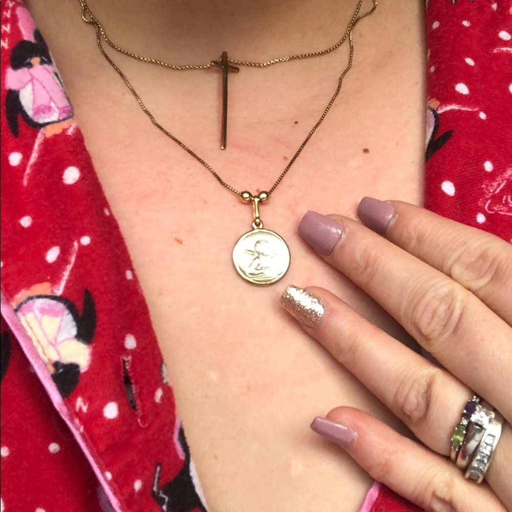 Alex and Ani 14 karat gold cross necklace.